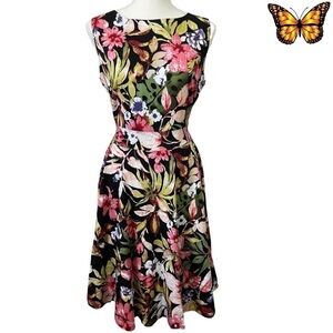 OWIN Floral Botanical Spring Garden Print Swing Dress Size Medium